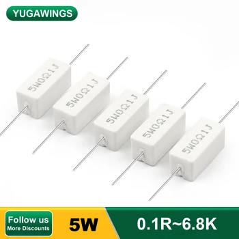  10шт 5 W Керамичен Резистор 5% 0.1 R ~ 6.8 K Керамични Керамични Резистори 0.1 R 0.15 R 0.22 R 0.25 R 0.33 R 0.47 R 1R 1.5 R 2.2 R 1K 2K 3K ома