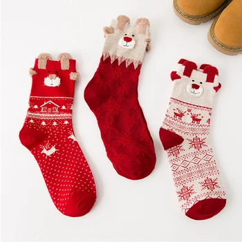  Qisin, 3 чифта/лот, Коледни Чорапи, Есен-Зима, Нова Година, Дядо Коледа, Снежен Лосове, Женски Щастливи Чорапи, Коледни подаръци, Унисекс, Забавни Чорапи