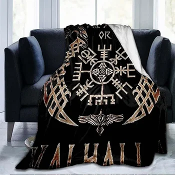 Викингите Древните скандинавски Руни брадви 3D Меко одеяло Лесно Фланелевое одеяло Джобно