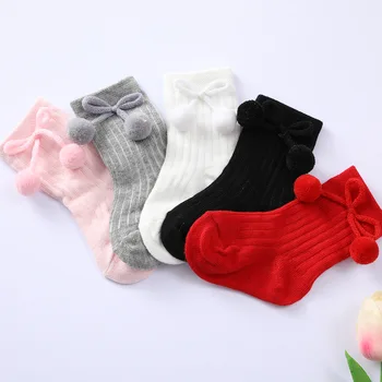  Детски Коледни чорапи Есен-зима за деца, голям лък, чорапогащи за момичета, Меки памучни червени чорапи за новородени от 0 до 5 години