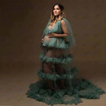 Скромна рокля за бременни, за фотосесия от велпапе тюл с открити рамене, рокли за фотосесии в душата на детето, женски халат, вечерна рокля
