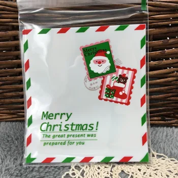  100шт Коледни пакети Бонбони, Бисквити Самоклеящийся Подарък за опаковане пакет С Коледа 2023 Коледно парти Навидад Коледни аксесоари