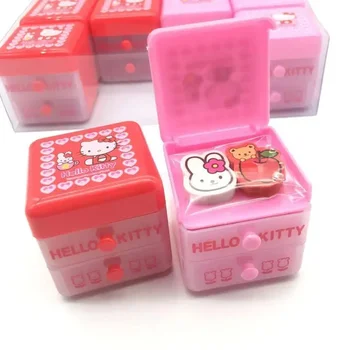  12шт Карикатура на Sanrio Hello Kitty Сладък Чекмеджето Гумичка Ktcat Настолна Кутия За Съхранение на изделия от Каучук Награди на Едро Студентски Аксесоари Подарък