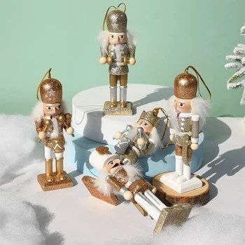  13 см/комплект, Коледна дървена кукла-Лешникотрошачката, Коледно дърво, Окачване, Рана от дърво, Кукла-Лешникотрошачката, Украса на работния плот, Коледен подарък