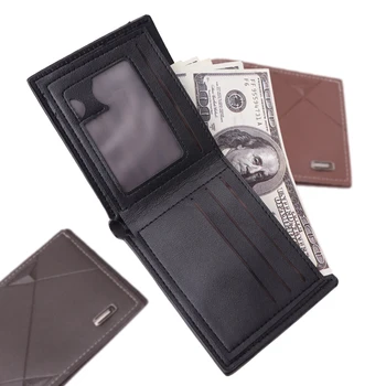  1БР Нов стил, модерен случайни мъжки двукрилен портфейл от изкуствена кожа, хартия портфейл за кредитни карти, пари в чантата си