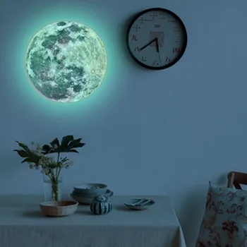  20-см луминесцентна стикер за стена с 3D голяма Луна подвижна стикер, светещ в тъмното