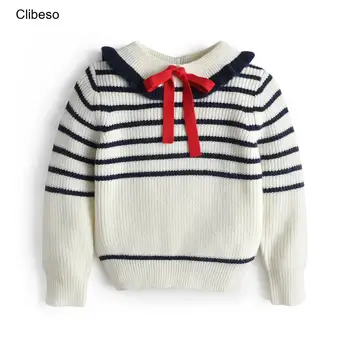  2024 Върхове-пуловери Clibeso за момичета, зимни плетени калъф за детски свитшоты с отложным яка-лък, пуловери за деца, дрехи за деца