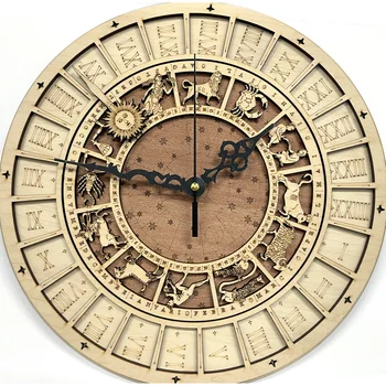  30 см, 40 см Венециански астрономически Дървени часовник Стенен Кварцов часовник Дванадесет Съзвездия Декорация на всекидневна