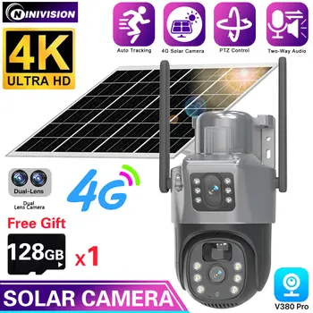  4K 4G Сим Слънчева Безжична система за наблюдение-Защита на PTZ Камера за ВИДЕОНАБЛЮДЕНИЕ PIR Откриване на човек Цветна слънчева камера за нощно виждане 4G Външна
