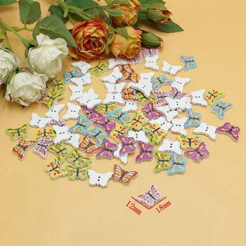  50 или 100шт малки копчета-пеперуди смесени цветове с дърво 12mm * 18мм-Плоска задната страна на Декоративен албум за албуми, Аксесоари за шиене, аксесоари