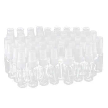  50 опаковки на празни прозрачни пластмасови бутилки за пръскане на малки мъгла с кърпа от микрофибър, за многократна употреба контейнер с обем 20 мл идеален за