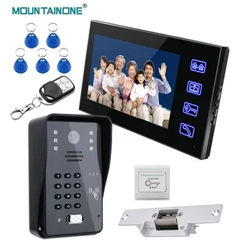  7-инчов LCD видео телефон, домофонна инсталация с електрическа брава + Безжично дистанционно управление RFID-контрол на достъпа до врати