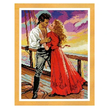  Amishop Висококачествен Носталгия Романтичен Комплект за бродерия на кръстат бод Love On Ship Любовник Couple