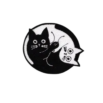  Cartoony сладко Черно-бяла котка, бродирани ленти, кука и контур, тактическа апликация, дрехи, кръгли значки, стикери за декорация със собствените си ръце