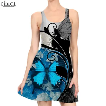  CLOOCL Ново Дамско Лятото мини рокля с пеперуда и шарките на Елф, рокли без ръкави, с 3D принтом, модерно плажна рокля в ретро стил с висока талия