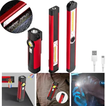  COB + led фенерче със силно осветление, USB Акумулаторна 5-стъпка работен фенер, магнитна лампа, Преносими led фенерче за нощуване на открито