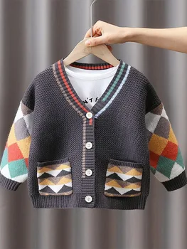  Crochet пуловери За момчета, Детски Жилетки, Пуловер с V-образно деколте, пролетно-есенни Жилетки за момиченца, палта, Детски дрехи от 2 до 10 години