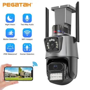  PEGATAH 4MP Wifi Камера С Двойна Леща за Защита на Сигурността Водоустойчива Система за Видеонаблюдение Камера за Видеонаблюдение Светлинна Аларма IP Камера