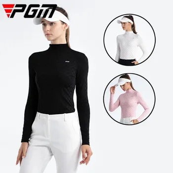  PGM Есенно-зимно дамско бельо за голф с кръгло деколте, Женски каре риза за голф с дълъг ръкав, Меки топли спортни върхове