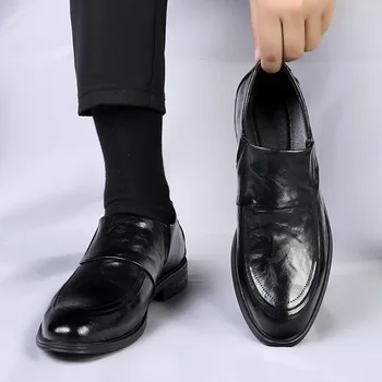 Sapato Social Masculino Мъжки модни обувки от телешка кожа за Мъже, бизнес модельная Ежедневни обувки Кожени обувки Класически Мъжки сватбени обувки