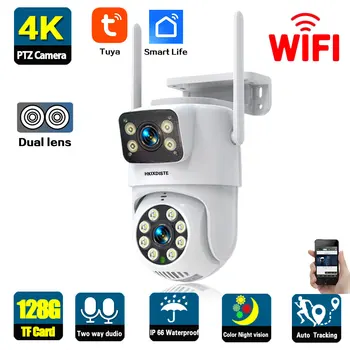  Smart Life 4K 8MP Двухобъективная PTZ WIFI Камера за Сигурност С Двоен Екран Ai Human Auto Tracking Външна 4-Мегапикселова IP Камера Видеонаблюдение