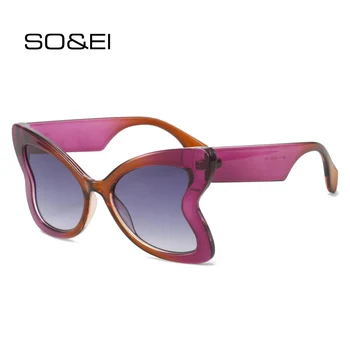  SO & EI Извънгабаритни Уникални дамски слънчеви очила с пеперуда, Модни прозрачни Градиентные нюанси UV400, мъжки слънчеви очила с леопардовым кошачьим око.