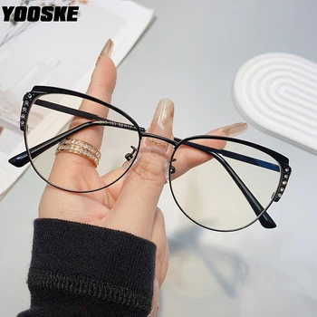  YOOSKE Diamond Blue Light Блокер Очила Cat eye, Рамки За Очила, За Компютърни Игри, Маркови и Дизайнерски Очила, Дамски слънчеви Очила