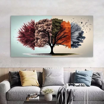  Абстрактни Сезонни Цветни Отпечатъци Дървета Върху Платно Пейзажные Плакати за Декорация на Дома, на Стената Художествени Картини за Хола Без Рамка