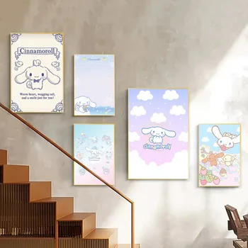  Аниме Sanrio Cinnamoroll Kawaii Плакат Етикети Изкуство Стенописи Декор Игри Стая Декор, Подаръци Kawaii HD Живопис Котка Автомобили