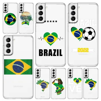  Бразилия Бразилски флаг Футбол Калъф За Телефон Samsung Galaxy S22 S23 Ultra S20 S21 FE 5G S10 S10E S8 S9 Плюс 4G Мека Прозрачна Капачка