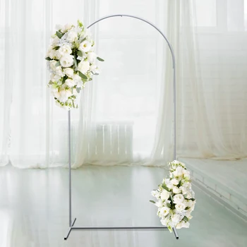  Бяла сватбена арка 2x1 м, метален фон, поставка за цветя от балони, поставка за сватба, рожден ден, декорация на градината