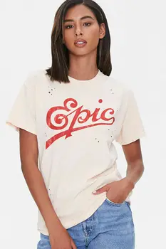  Великолепна дамски крем риза Epic Records с два ръкава NWT S/M, M /L