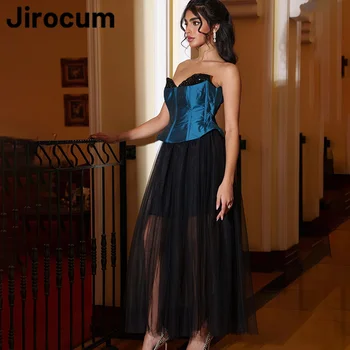 Вечерни рокли Jirocum Black формата на сърце, женствена рокля за бала от тюл, расшитое мъниста, с дължина до щиколоток, рокля за специални случаи в Саудитска Арабия