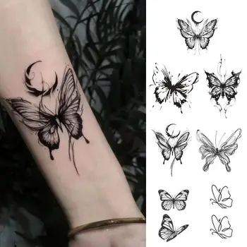  Водоустойчив временни татуировки, черни пеперуди, секси татуировки на ръцете си, обостряне на тялото, шията, гърдите, фалшиви переводные татуировки за жени, H8D1