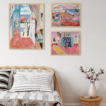  Галерия Матис, игрален комплект от 3 теми, розови естетически стенни щампи