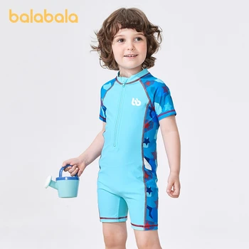  Годишният бански Balabala за малки момчета с шапочкой за плуване в контрастен цвят, моден бански костюм с къси ръкави