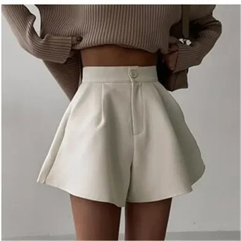  Дамски къси панталони с висока талия, Летни Ежедневните Свободни Широки панталони трапецовидна форма, обикновен модерен офис дамски панталони с джобове, градинска облекло