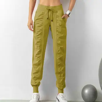  Дамски панталони, меки дамски панталони, Удобни дамски панталони-карго, стилни, с висока талия, завязками, от мека дишаща материя за спорт