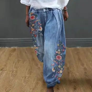  Дамски спортни панталони с цветя модел, широки панталони-фенери за жени, удобни панталони с висока талия за пролет-лято свободно намаляване на