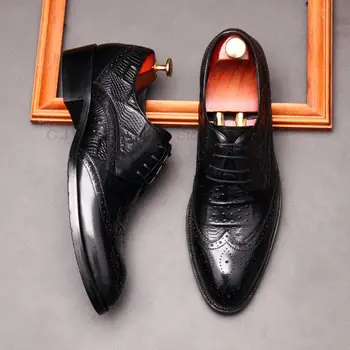  Дербито с Крокодиловым Модел; Луксозни Мъжки Обувки за Дизайнерска Работа От Естествена Кожа, Ръчна изработка, Модни Мъжки Обувки; Вечерни Бизнес Оксфордские Обувки