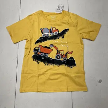  Детска жълта тениска с графичен принтом за момчета, размер 5T, новост