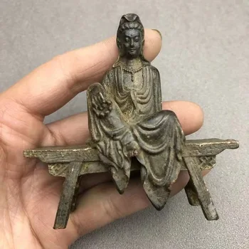  Древнекитайская Бронзова Мед, Ръчно изработени, Пейката Гуаньинь, Статуя на Буда