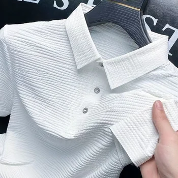  Европейската мъжка тениска в 3D лента, лека луксозна ежедневни риза с къси ръкави Лед с къс ръкав, приталенная Лятна мода Kpop, бяла