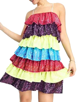  Една модерна женствена рокля с флорални принтом и рюшами хем, винтажное рокля midi трапецовидна форма с V-образно деколте и къс ръкав.