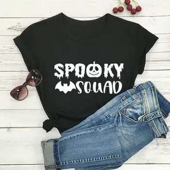  Женска тениска с принтом Призрачен Squad, 100% памук, риза, за парти на Хелоуин, Унисекс, забавен Летен случайни топ с къс ръкав, празнична тениска