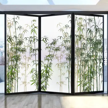  Защитно фолио за прозорци с бамбуковым дизайн, Матирана повърхност слънчеви етикети върху стъклени прозорци, Бесклеевая Статично фолио за стъклени врати