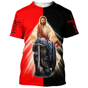  Исус Христос е С 3D Принтом, Мъжки/Дамски Модни Тениски С кръгло деколте, Детски Блузи С Къс Ръкав, Лятна Тениска Оверсайз За Мъже