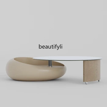  Италиански минималистичен кръгла Въртяща се масичка за кафе за всекидневната, Дизайнерски дом от висококачествени стъкло, Простота и стил ар нуво