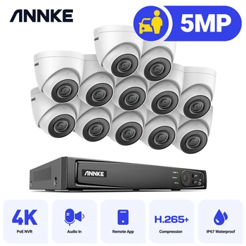  Камера ANNKE 12 ×3K H. 265 + Поддържат PoE Camera Outdoor Indoor ВИДЕОНАБЛЮДЕНИЕ, Комплект, 8-Канальную PoE Система за Сигурност NVR Surveillance System Kit