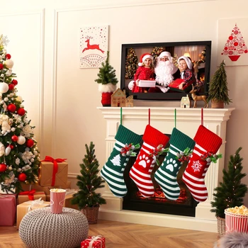  Коледни чорапи Плетене на Чорапи с букви във формата на снежинки Коледна украса за дома 2023 Коледна украса за елхата Подарък Навидад Natal